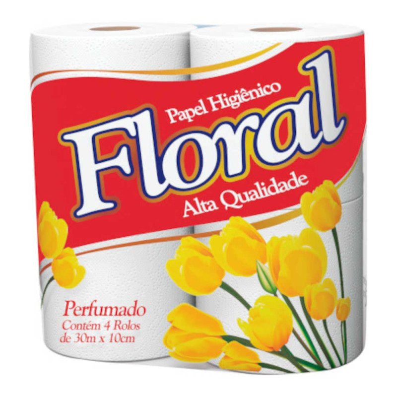 Papel Higiênico Floral Perfumado com 4 Unidades de 30 metros