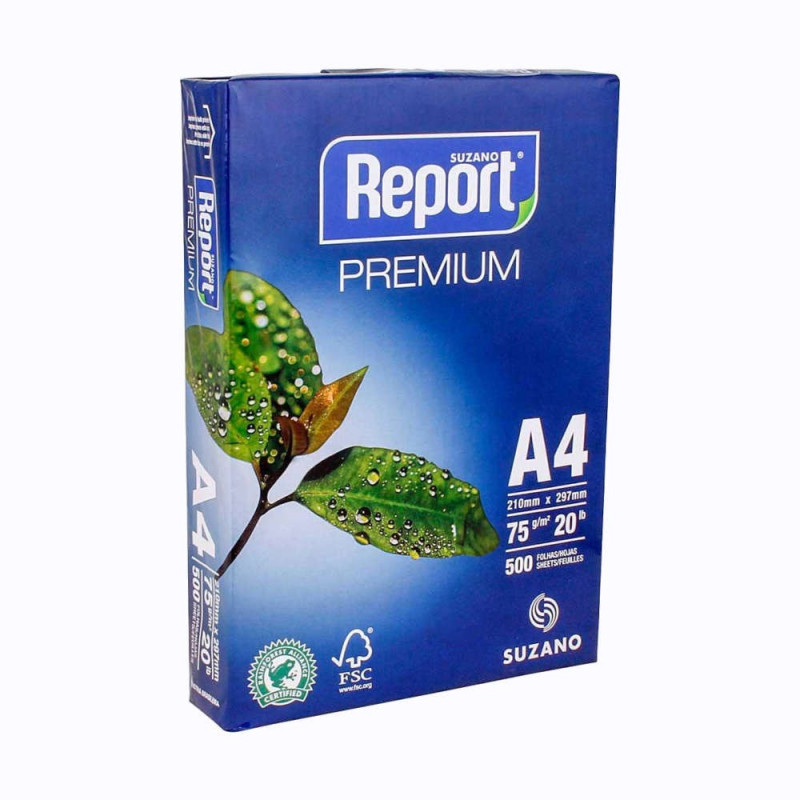 Papel A4 Report Resma com 500 folhas 210mm  x 297mm de 75g/m²