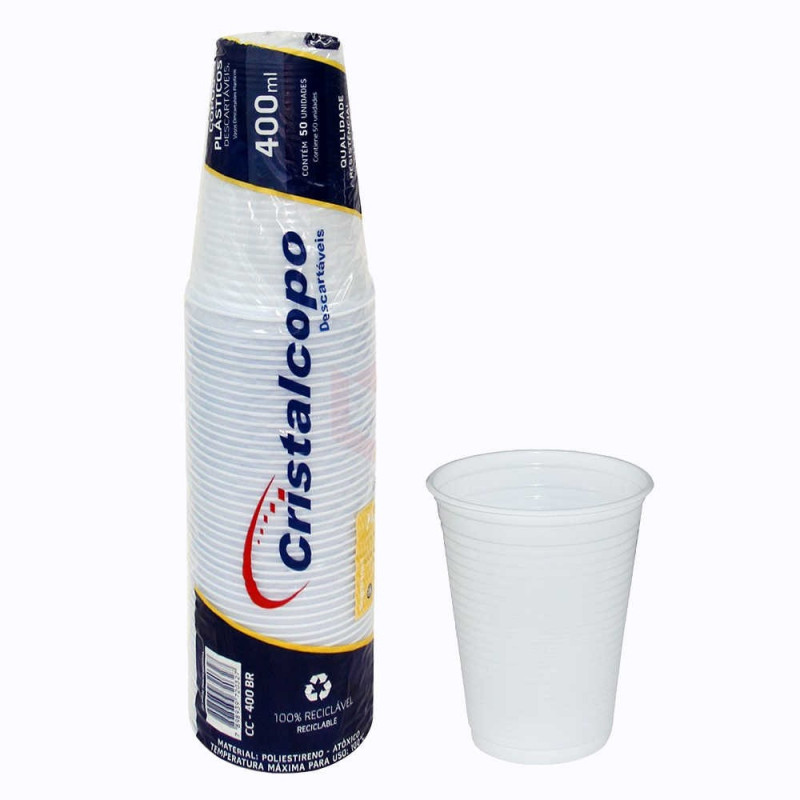 Copo Descartável 400ml PS Transparente Cristalcopo Com 50 unidades