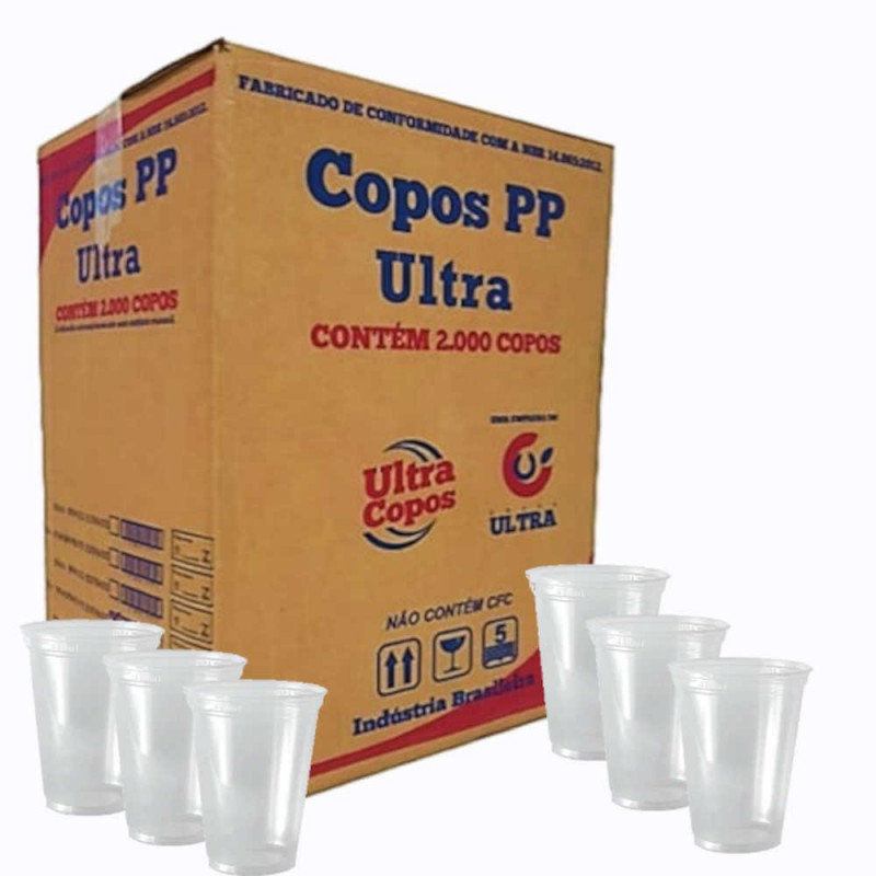 Copo Descartável 250ml PP Transparente Com 100 unidades Ultra