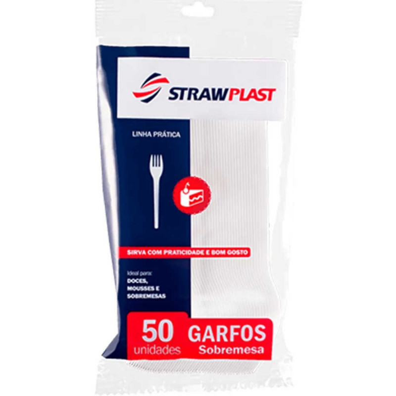 Garfo Descartável para Sobremesa pacote com 50 unidades Branco Strawplast (GSB-520)