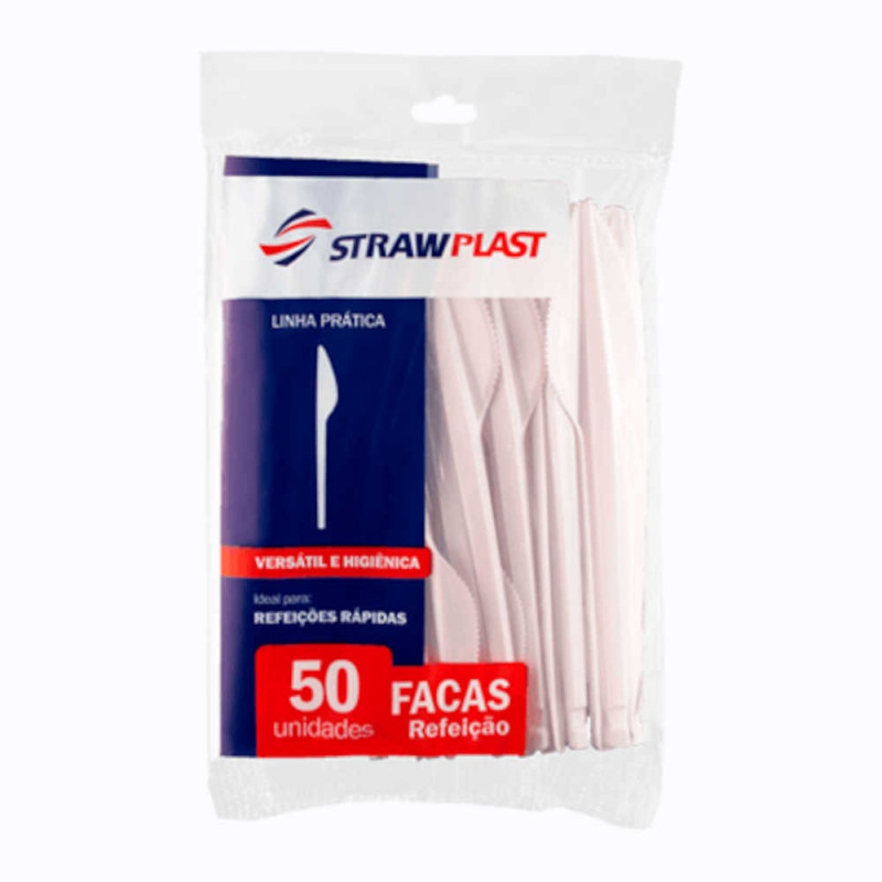 Faca Descartável Para Refeição Pacote com 50 unidades Cristal Strawplast (FSC-7030)