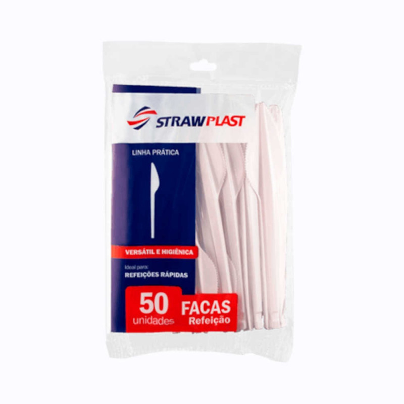 Faca Descartável Forte Para Refeição Pacote com 50 Unidades Cristal Strawplast (FSB-741)